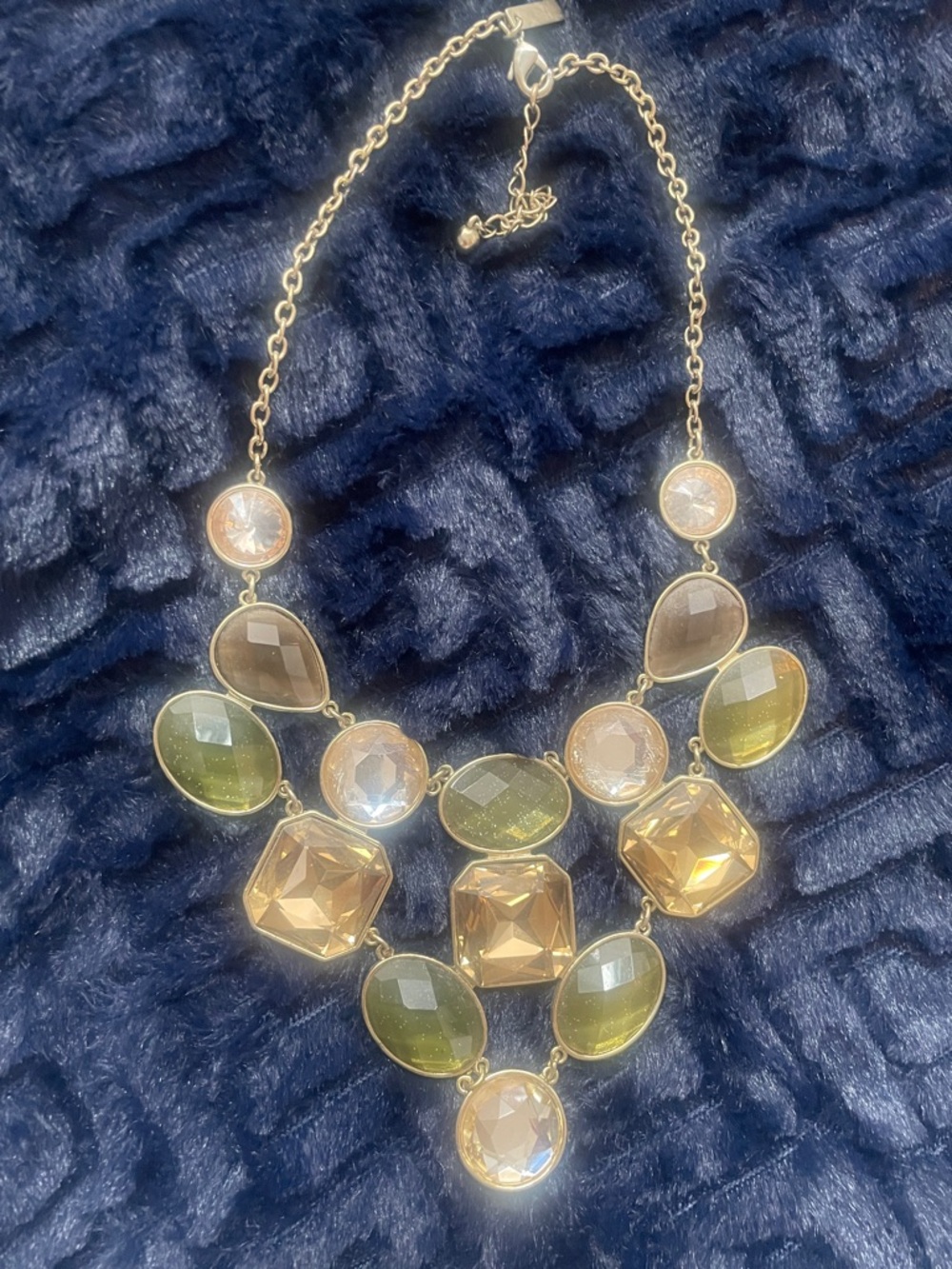 Amber-Tone Statement Necklace with Olive,Amber and Champagne Stones